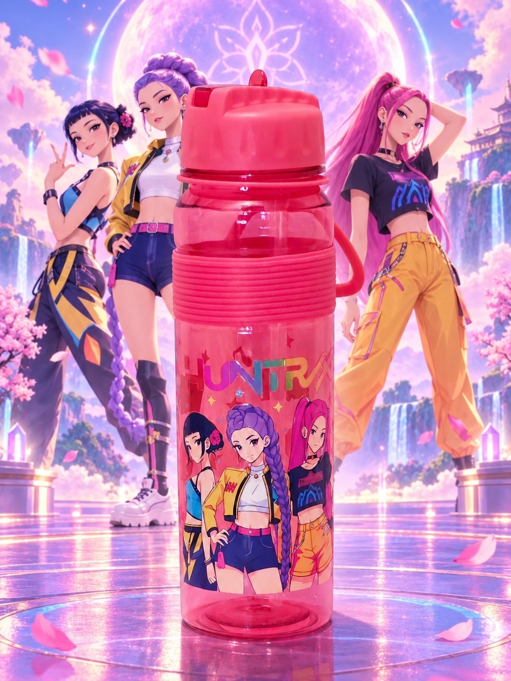 K-POP Demon Hunters Huntrix Rumi Mira Zoey Hand-Designed 30 oz Red Water Bottle
